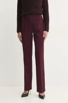 Morgan pantaloni POULO.F femei, culoarea bordo, drept, high waist, POULO.F imagine