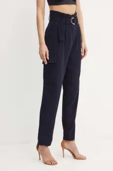 Morgan pantaloni PROUR.F femei, culoarea albastru marin, fason cargo, high waist, PROUR.F imagine