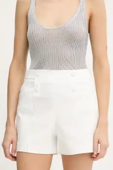 Morgan pantaloni scurti culoarea alb, uni, high waist, SHEON imagine