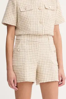 Morgan pantaloni scurti culoarea bej, cu imprimeu, high waist, SHAV.F imagine