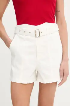 Morgan pantaloni scurti culoarea bej, uni, high waist, SHERIM imagine