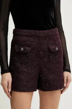 Morgan pantaloni scurti culoarea bordo, cu imprimeu, high waist, SHIKAVA imagine