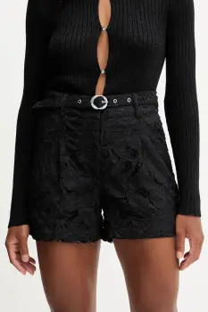 Morgan pantaloni scurti culoarea negru, uni, high waist, SHANTAL imagine