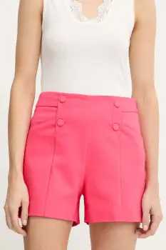 Morgan pantaloni scurti culoarea roz, uni, high waist, SHEON imagine