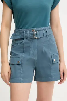 Morgan pantaloni scurti culoarea turcoaz, uni, high waist, SHITITO imagine