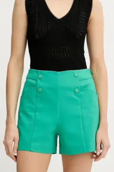 Morgan pantaloni scurti culoarea verde, uni, high waist, SHEON imagine