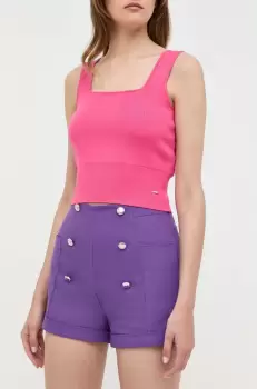 Morgan pantaloni scurti femei, culoarea violet, neted, high waist imagine