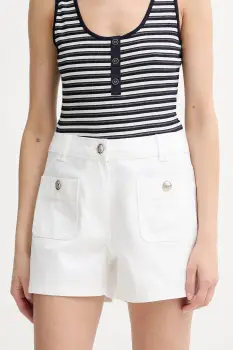 Morgan pantaloni scurti jeans culoarea alb, uni, high waist, SHAMIZ1 imagine