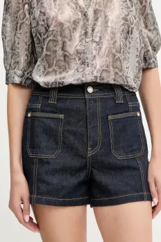 Morgan pantaloni scurti jeans culoarea bleumarin, uni, high waist, SHADZA imagine