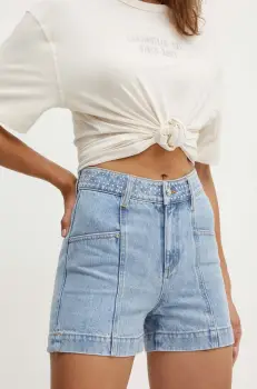 Morgan pantaloni scurti jeans SHAMI femei, neted, high waist, SHAMI imagine