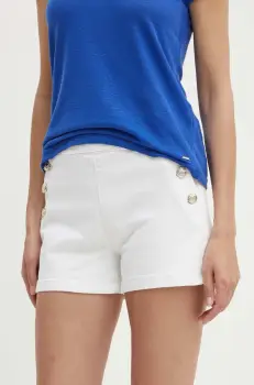 Morgan pantaloni scurti jeans SHIVAL1 femei, culoarea alb, neted, high waist, SHIVAL1 imagine