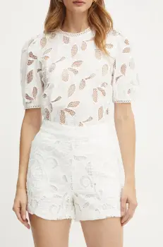 Morgan pantaloni scurti SHACE femei, culoarea alb, high waist, SHACE imagine