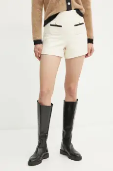 Morgan pantaloni scurti SHAKER femei, culoarea bej, neted, high waist, SHAKER imagine