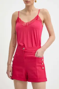 Morgan pantaloni scurti SHERY.F femei, culoarea rosu, neted, high waist, SHERY.F imagine