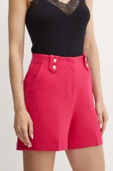 Morgan pantaloni scurti SHESK.F femei, culoarea roz, neted, high waist, SHESK.F imagine