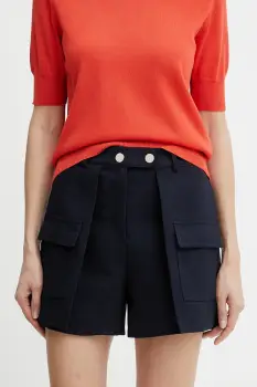 Morgan pantaloni scurti SHONAU culoarea bleumarin, uni, high waist, SHONAU imagine