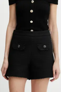 Morgan pantaloni scurti SHROXA culoarea negru, uni, high waist, SHROXA imagine