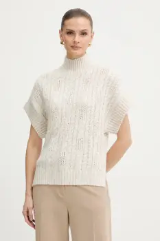 Morgan pulover culoarea bej, calduros, cu guler, MPIKI imagine