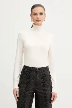 Morgan pulover culoarea bej, light, cu guler, MFLORIA imagine