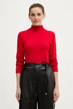 Morgan pulover culoarea rosu, light, cu guler, MFLORIA imagine