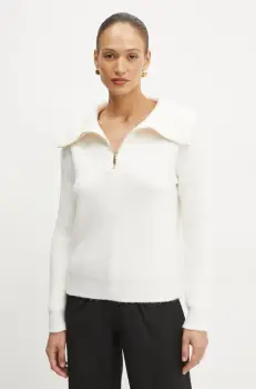 Morgan pulover din amestec de lana MCOLAR femei, culoarea bej, cu guler, MCOLAR imagine