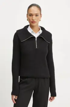 Morgan pulover din amestec de lana MCOLAR femei, culoarea negru, cu guler, MCOLAR imagine