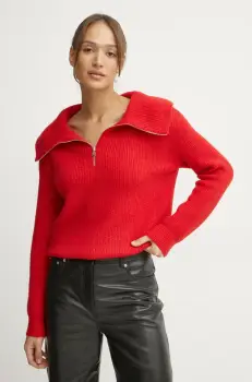 Morgan pulover din amestec de lana MCOLAR femei, culoarea rosu, cu guler, MCOLAR imagine