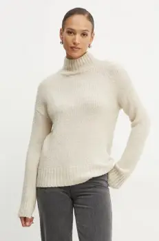 Morgan pulover din amestec de lana MSIGNAC femei, culoarea bej, cu guler, MSIGNAC imagine