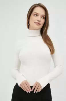 Morgan pulover femei, culoarea bej, light, cu guler imagine