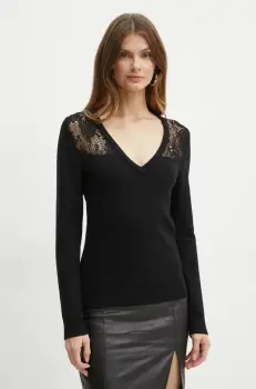 Morgan pulover MCOURSE femei, culoarea negru, light, cu guler, MCOURSE imagine