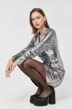 Morgan rochie culoarea argintiu, mini, mulata imagine