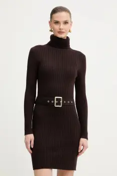 Morgan rochie din amestec de lana culoarea maro, mini, mulata, RMCAFE imagine