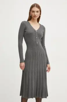 Morgan rochie din amestec de lana RMFRED culoarea gri, midi, evazati, RMFRED imagine