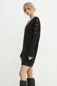 Morgan rochie din amestec de lana RMHIVER culoarea negru, mini, oversize, RMHIVER imagine