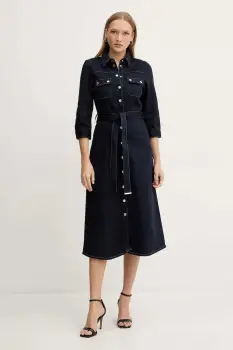 Morgan rochie jeans culoarea bleumarin, midi, evazati, RJEANA imagine