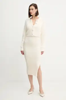 Morgan rochie si cardigan culoarea bej, midi, mulata, RMORILO imagine