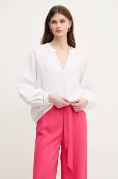 Mos Mosh bluza din in femei, culoarea alb, modelator, 168250 imagine