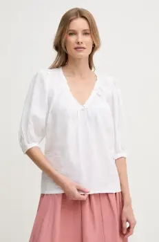 Mos Mosh bluza din in femei, culoarea alb, neted, 160160 imagine