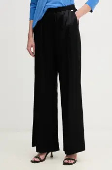 Mos Mosh pantaloni femei, culoarea negru, lat, high waist, 169340 imagine