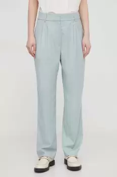 Mos Mosh pantaloni femei, culoarea verde, fason chinos, high waist imagine