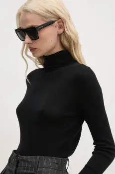 Mos Mosh pulover de lana femei, culoarea negru, light, cu guler, 165910 imagine