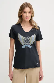 Mos Mosh tricou din bumbac femei, culoarea albastru marin, 170520 imagine