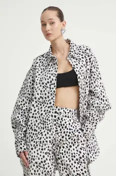 Moschino Jeans geaca jeans femei, culoarea alb, de tranzitie, oversize imagine