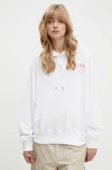 Moschino Jeans hanorac de bumbac femei, culoarea alb, cu gluga, cu imprimeu, 1701.8233 imagine