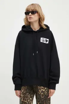 Moschino Jeans hanorac de bumbac femei, culoarea negru, cu gluga, cu imprimeu, 1705.8233 imagine