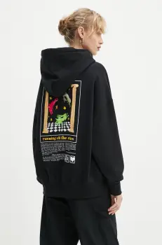 Moschino Jeans hanorac de bumbac femei, culoarea negru, cu gluga, cu imprimeu, A1703 8732 imagine