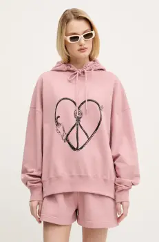 Moschino Jeans hanorac de bumbac femei, culoarea roz, cu gluga, cu imprimeu, 1708 3228 imagine