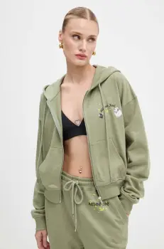 Moschino Jeans hanorac de bumbac pentru copii femei, culoarea verde, cu gluga, cu imprimeu, J1704 8732 imagine