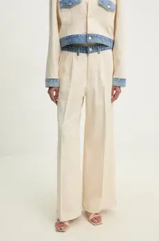 Moschino Jeans pantaloni femei, culoarea bej, lat, high waist, 0346 3717 imagine