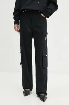 Moschino Jeans pantaloni femei, culoarea negru, drept, high waist, A0330 8724 imagine